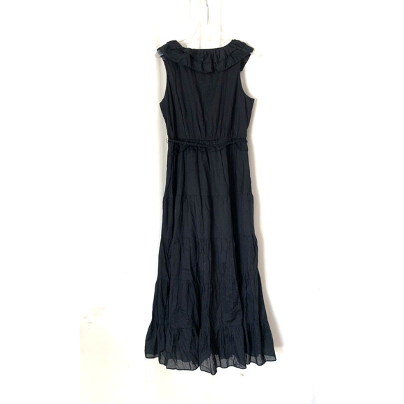 J. Crew Womens Dress 12 Maxi Tiered Ruffles Vneck Black Sleeveless New - Picture 2 of 11